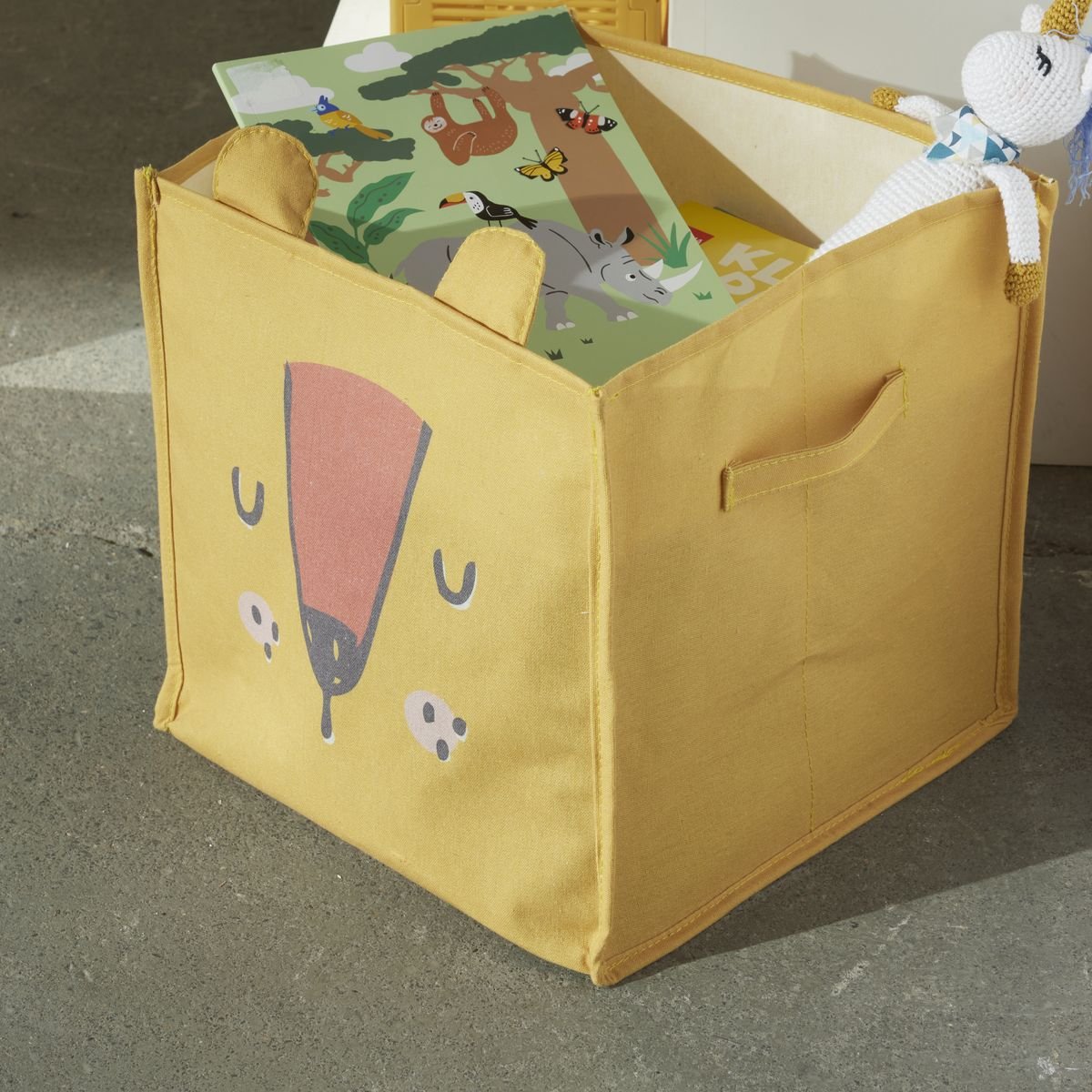 Caisse cube de rangement tissu lion LE ROI DE LA JUNGLE ocre, FACTORY