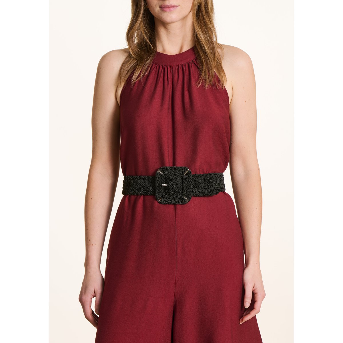 Ceinture large tressée boucle carrée noir, LA FEE MARABOUTEE