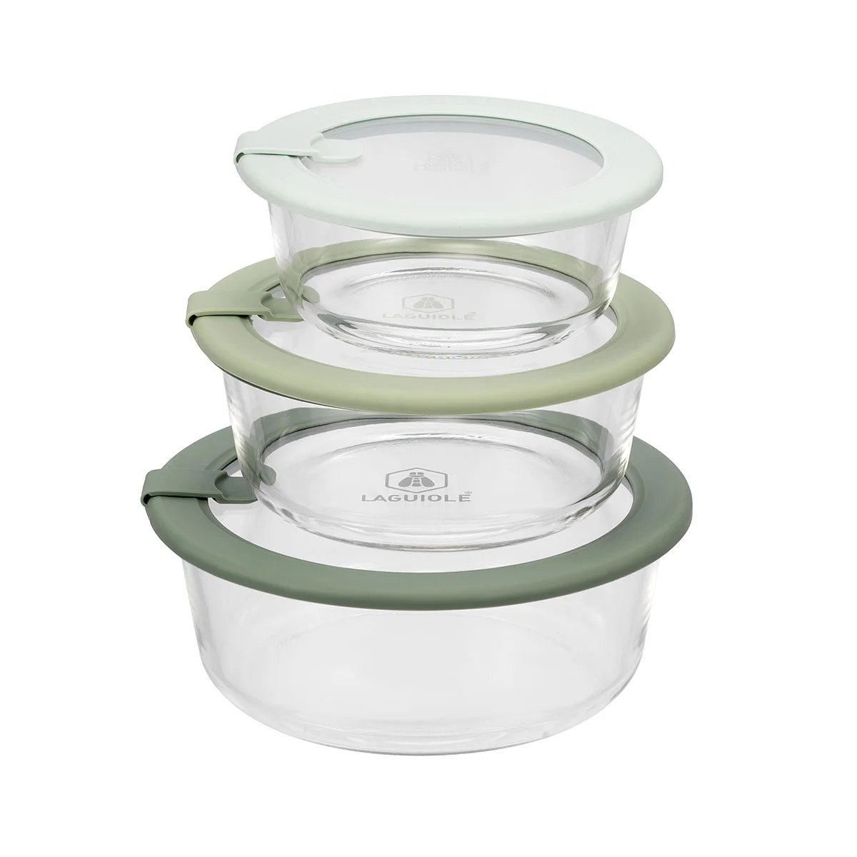 Lot de 3 boîtes en verre rectangulaires avec couvercles (400, 650, 950 ml) - Pure vert, LAGUIOLE CUISSON