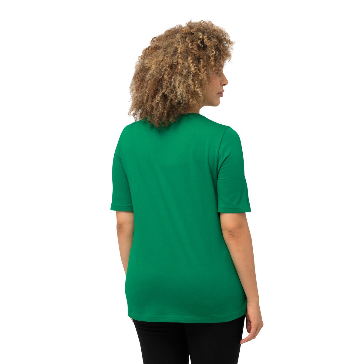 T-shirt à fleurs. Coupe Classic Fit. Col vert émeraude, ULLA POPKEN