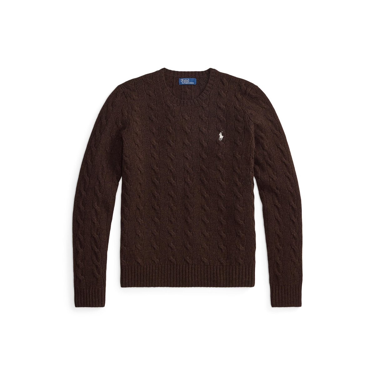 Pull torsadé, col rond, 80% laine 20% cachemire brun, POLO RALPH LAUREN