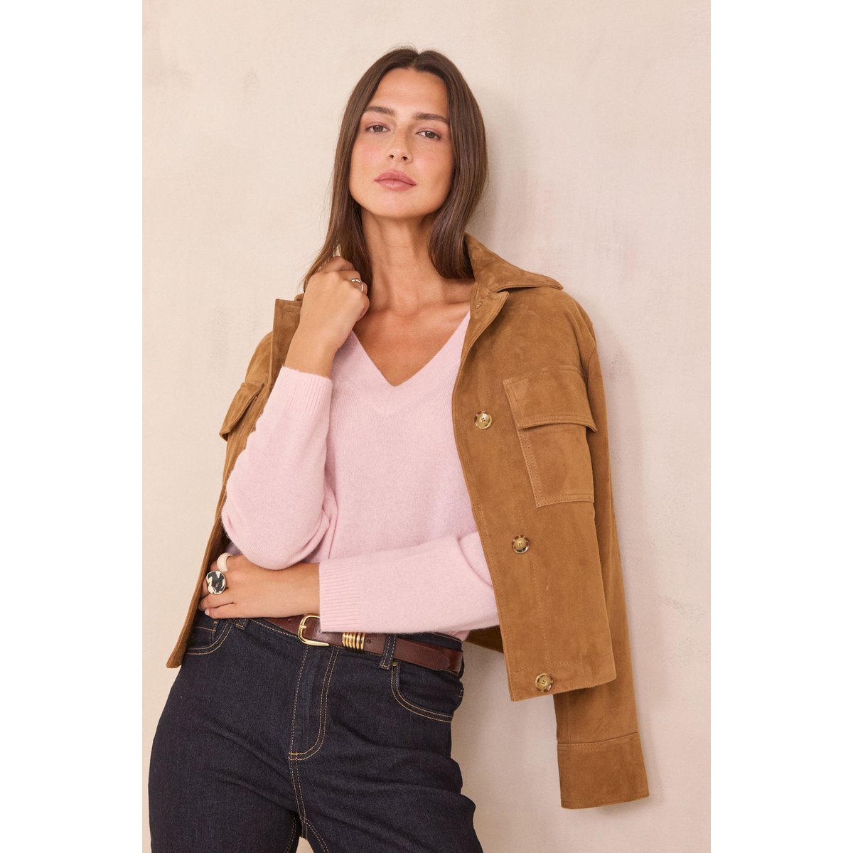 Pull col V en 100% cachemire 2 fils BARY rose, Maison 123