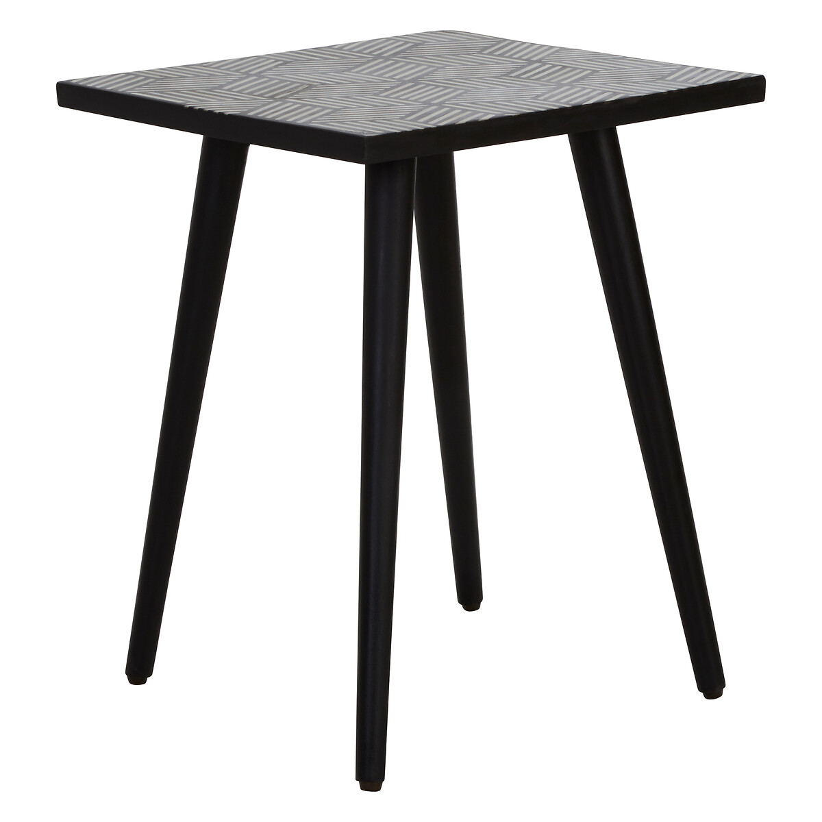 Tajiri Geometric Wood and Bone Inlay Side Table black, FIFTY FIVE SOUTH