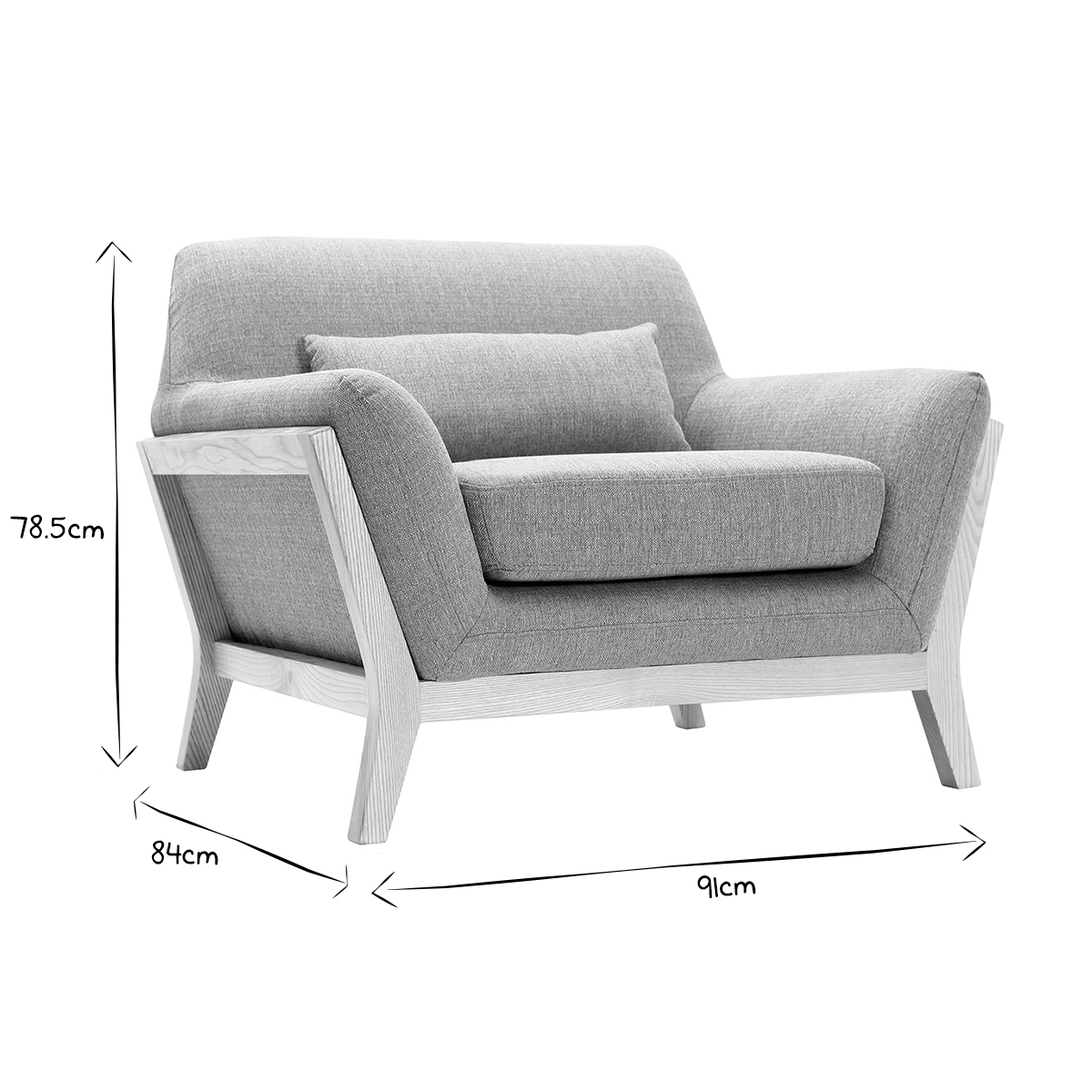 Fauteuil scandinave en tissu gris et bois clair massif YOKO gris perle, MILIBOO
