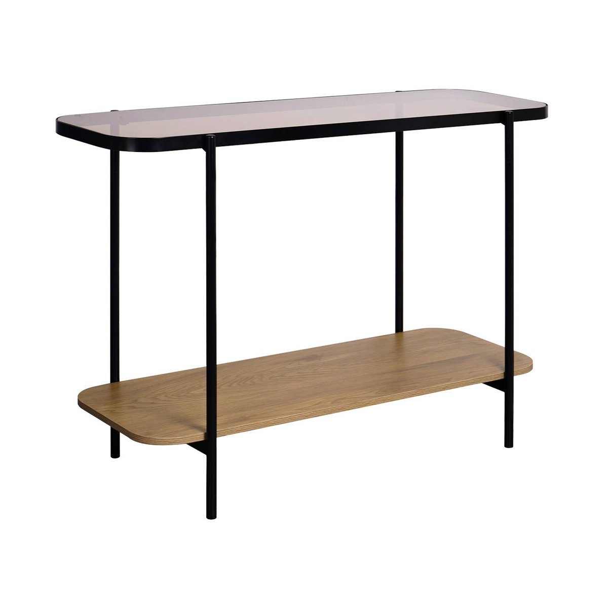 Console vintage métal et décor bois avec plateau en verre SMOOKY naturel, SWEEEK