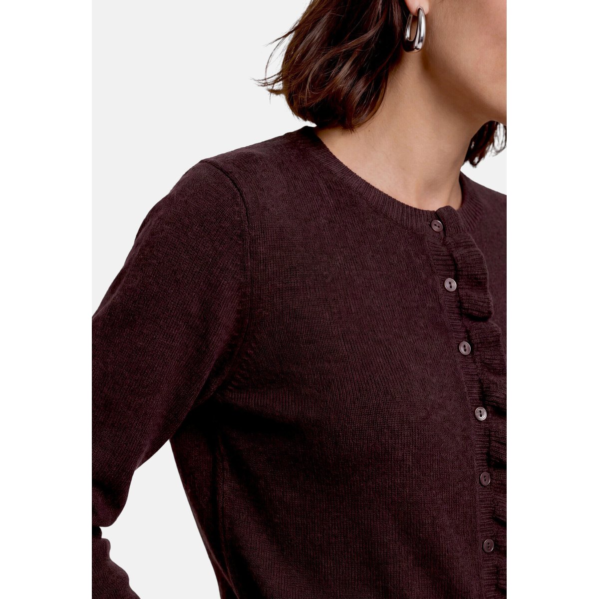 Cardigan en maille à ruches dark brown melange, ZERO