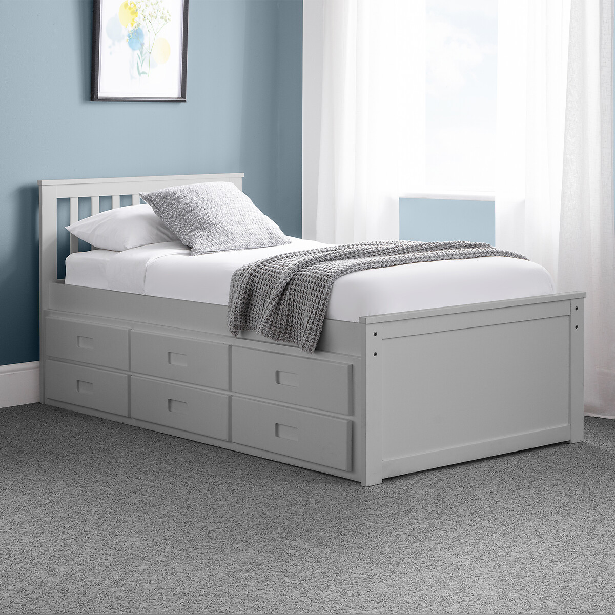 Taylor Bed With Underbed And Drawers light grey, SO'HOME