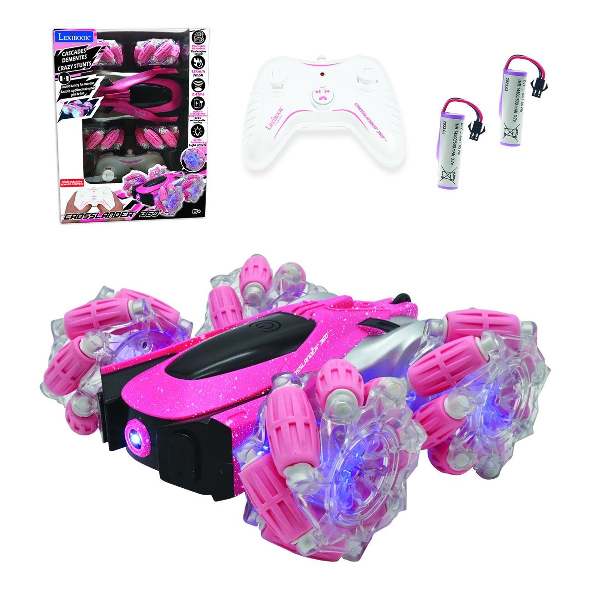 Crosslander® 360+ - Voiture rose télécommandée Tout-Terrain lumineuse rose, LEXIBOOK