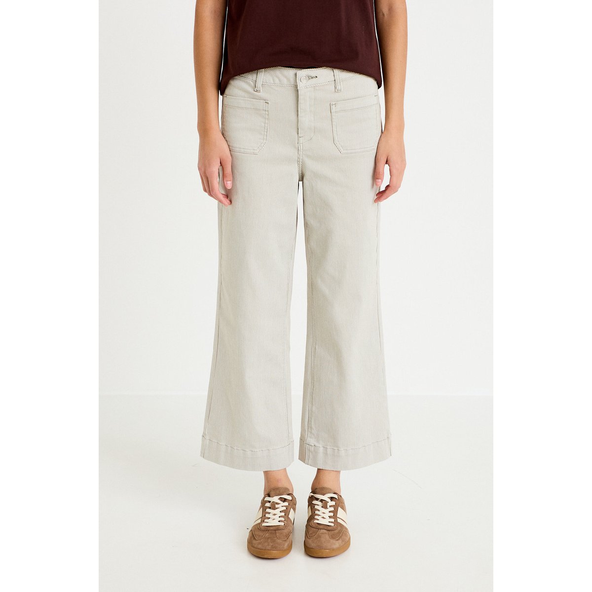 Pantalon large cropped taille haute vert kaki, CACHE CACHE