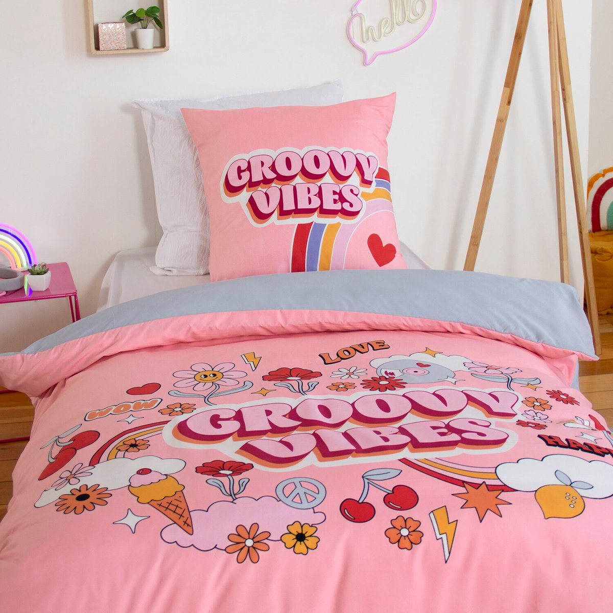 Parure de lit enfant microfibre, GROOVY VIBES multicolore, C DESIGN HOME TEXTILE