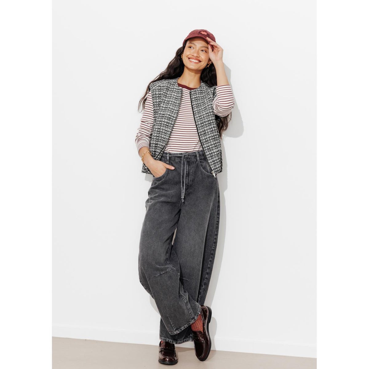 Blouson tweedé sans manches imprimé noir, PROMOD
