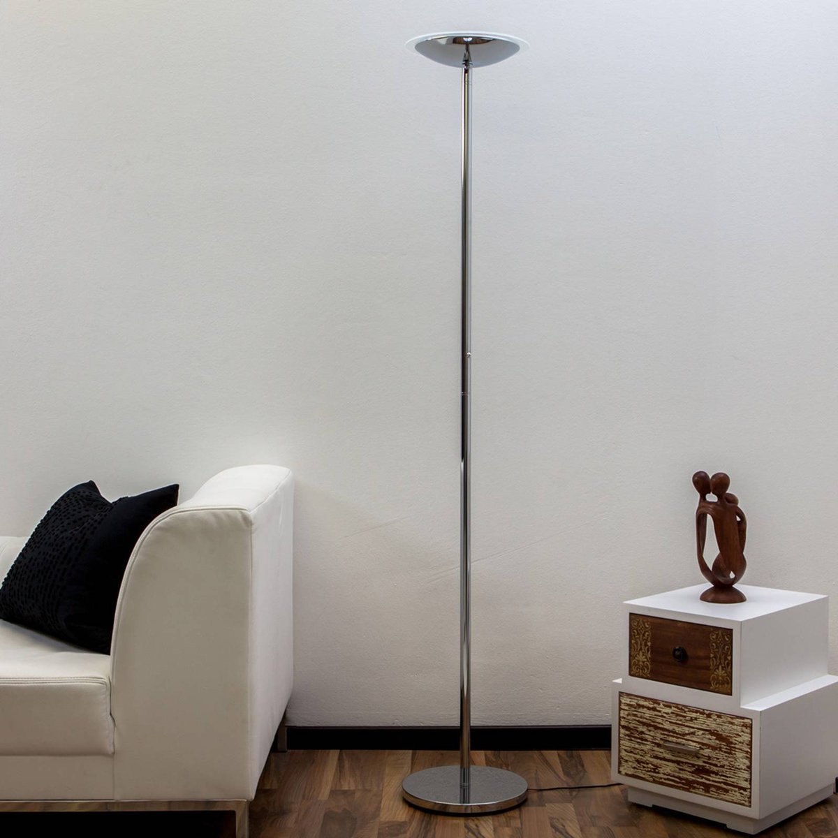 Lampadaire en métal moderneLED, Malea chromé, LINDBY