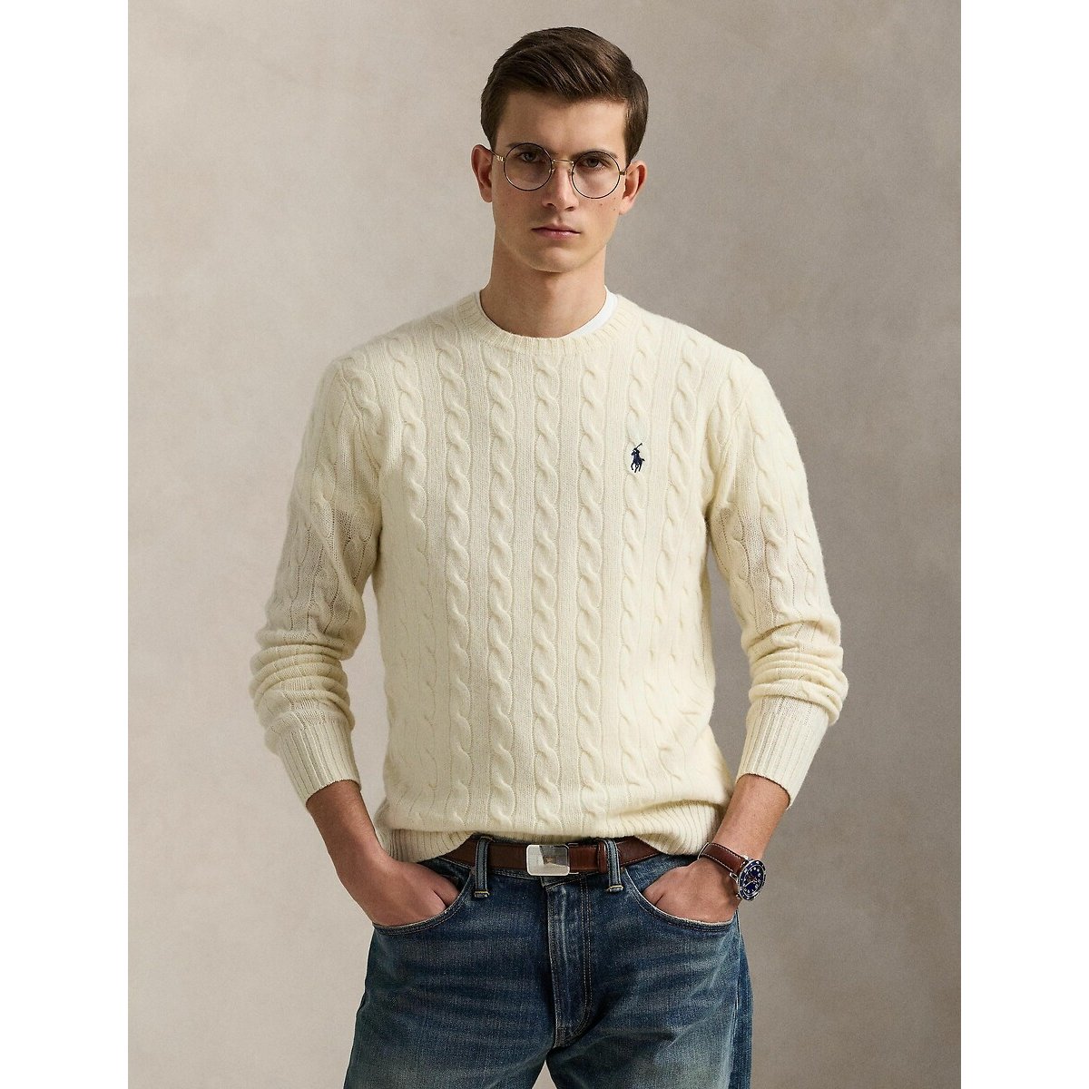 Kabeltrui van wol en kasjmier beige , POLO RALPH LAUREN