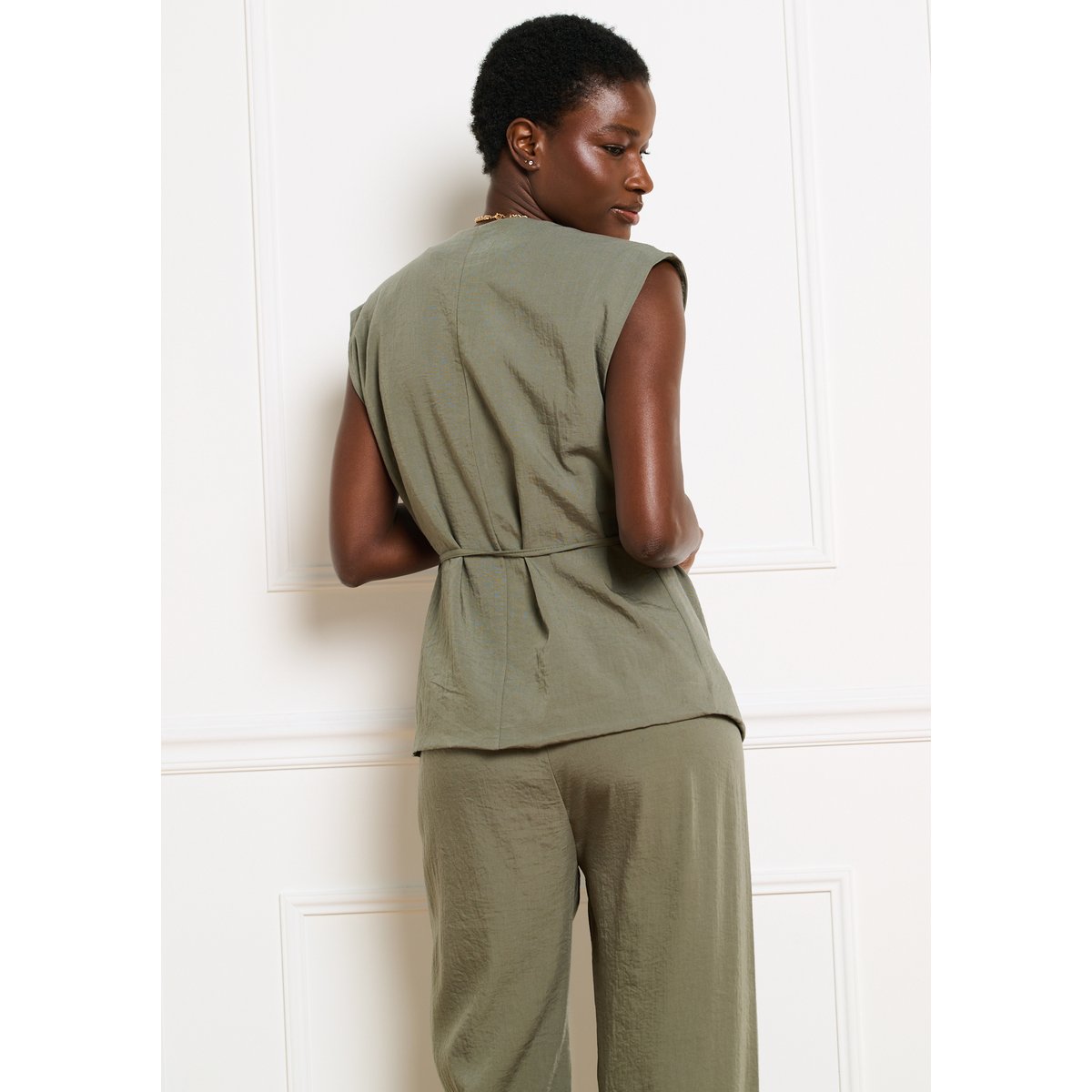 Blouse portefeuille ceinturée khaki, LOLALIZA