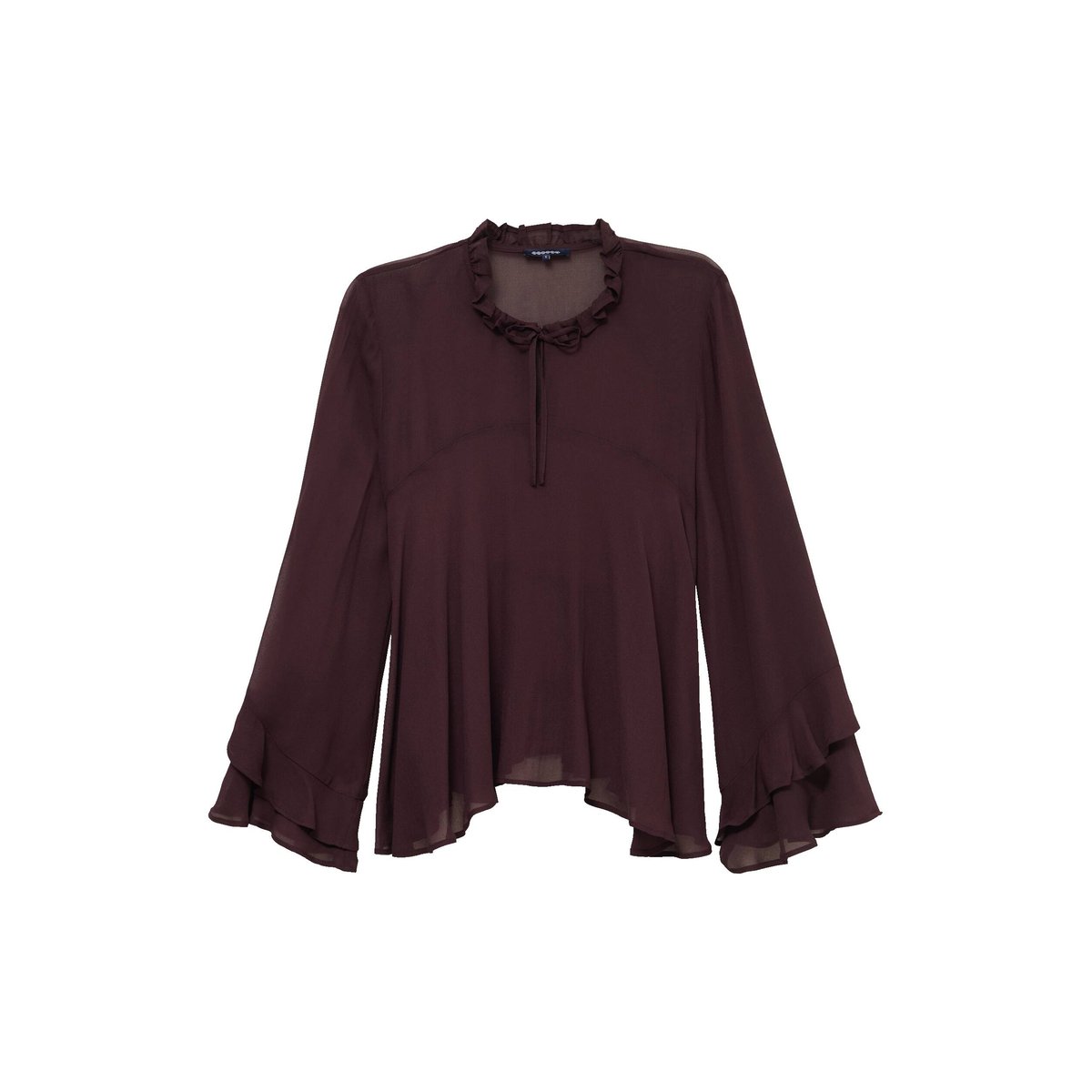 Blouse manches longues col ras de cou marron foncé, BONOBO