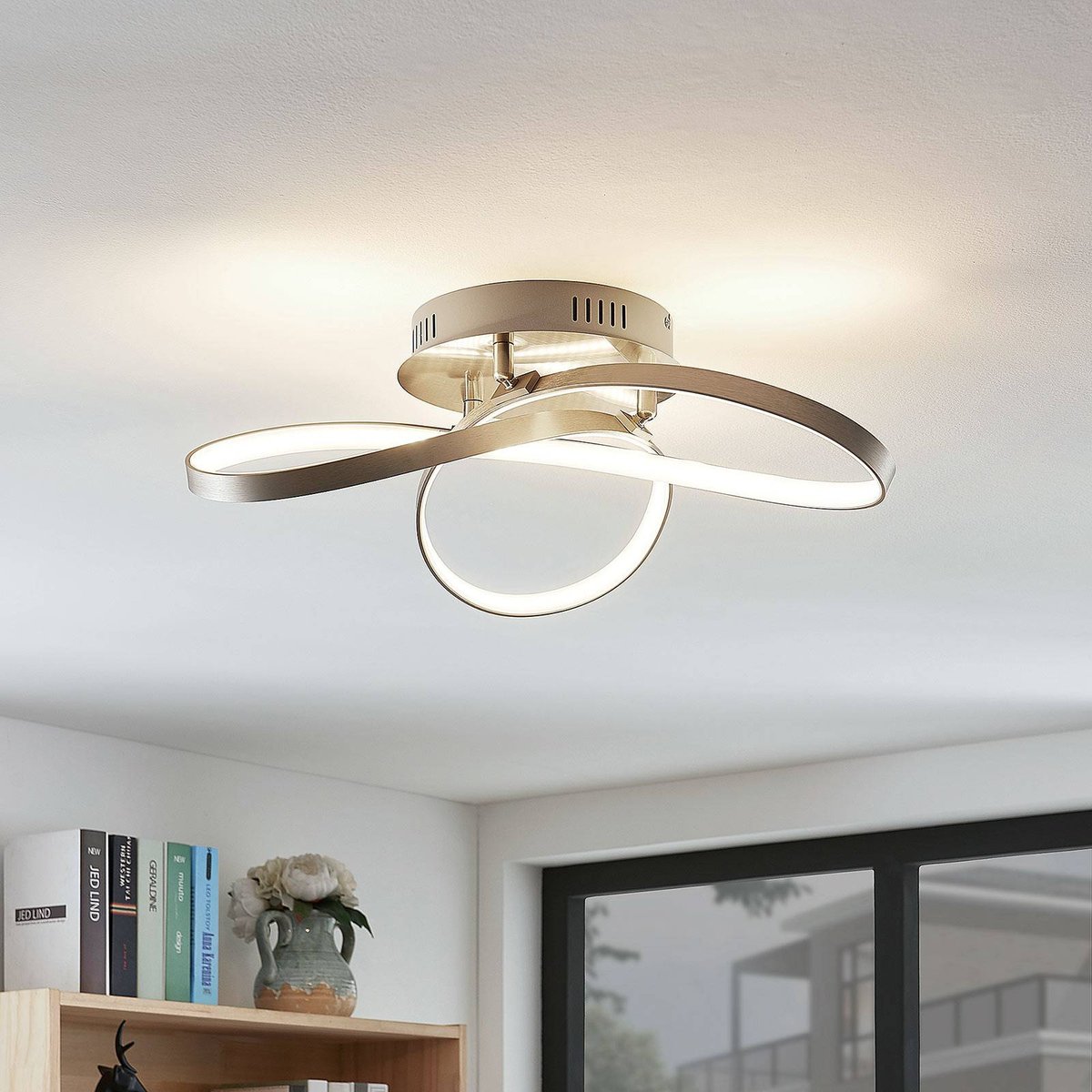 Plafonnier en aluminium moderneLED, Saliha nickel mat, blanc, LINDBY