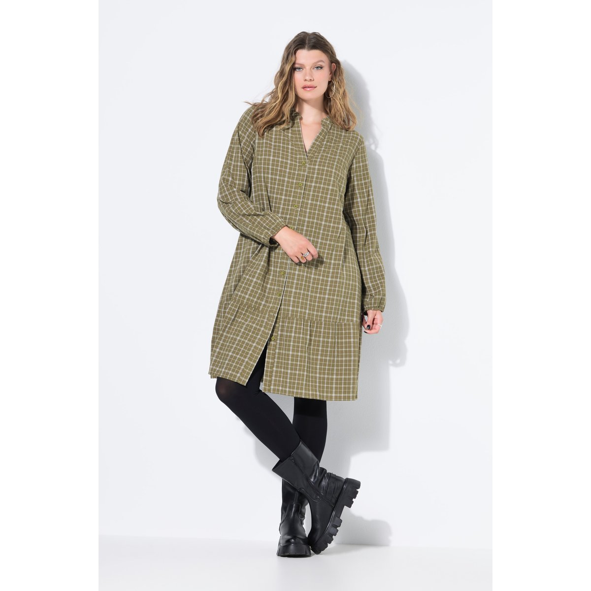 Robe courte et évasée, motif à carreaux palmiers verts, STUDIO UNTOLD