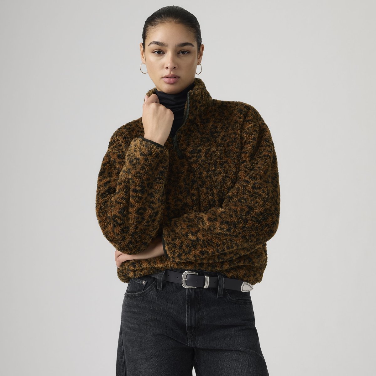 Sweat-shirt 1/4 zip Sherpa Gemma marron - annessa leopard anthracite night, LEVI'S