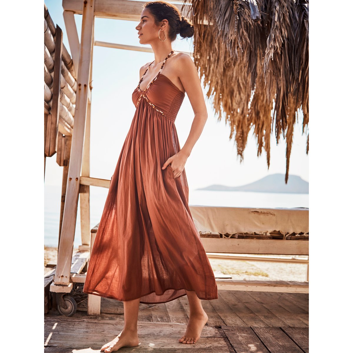 Robe longue estivale fines bretelles MAGMA marron, SELMARK MARE