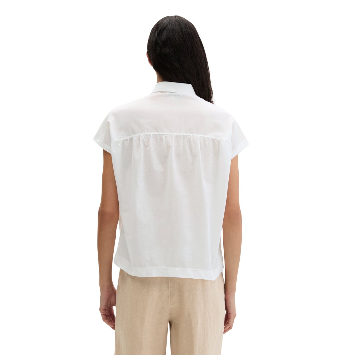 Blouse en jersey large en mélange de matériaux blanc naturel, MARC O'POLO