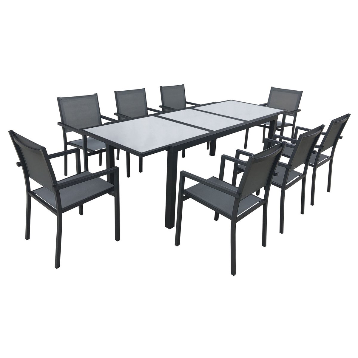 Salon de jardin, extensible, 8 pl, FIRENZE gris, HAPPY GARDEN
