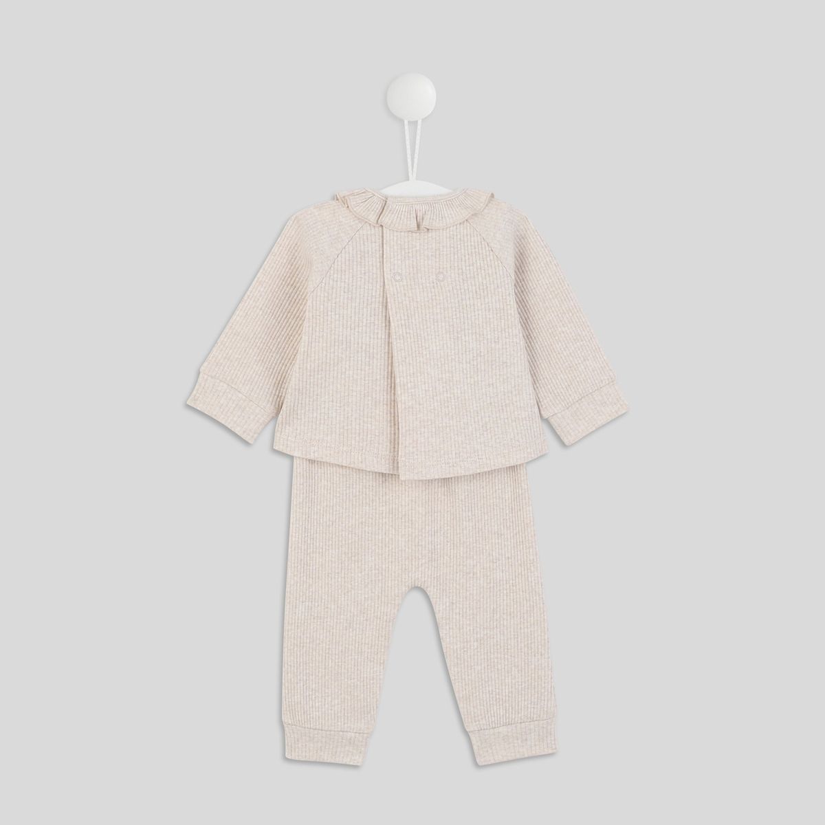Ensemble côtelé uni en rib, en coton certifié Oeko-Tex beige chine, BOUT'CHOU