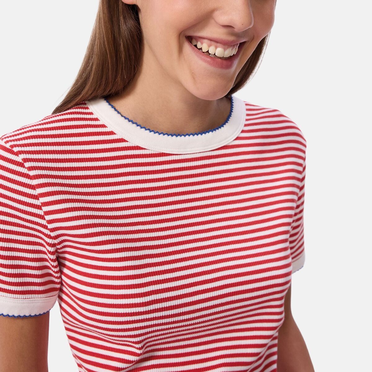 T-shirt à marinheiro, mangas curtas branco/vermelho, PETIT BATEAU