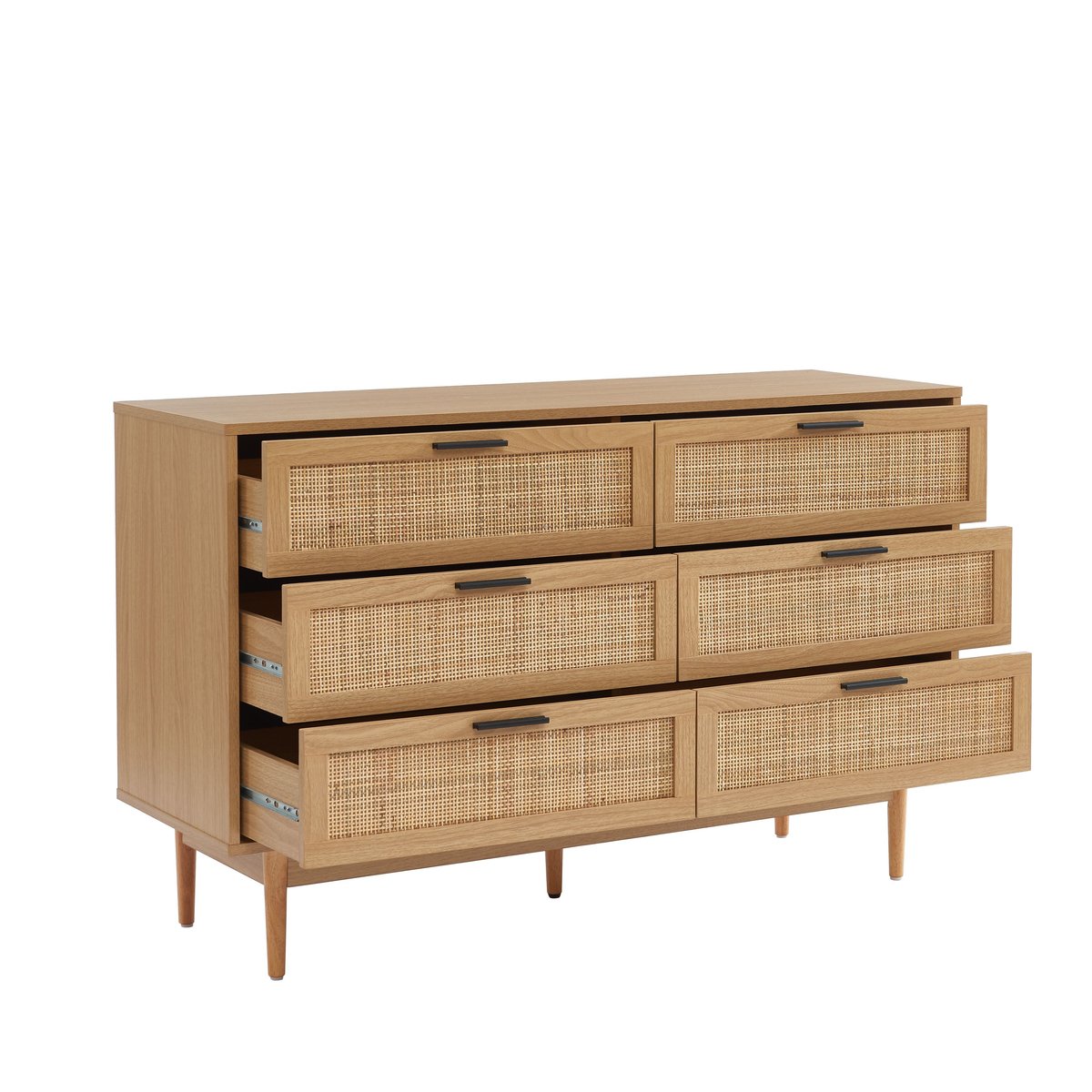 Commode cannage rotin 6 tiroirs AMANA chêne clair, BAÏTA