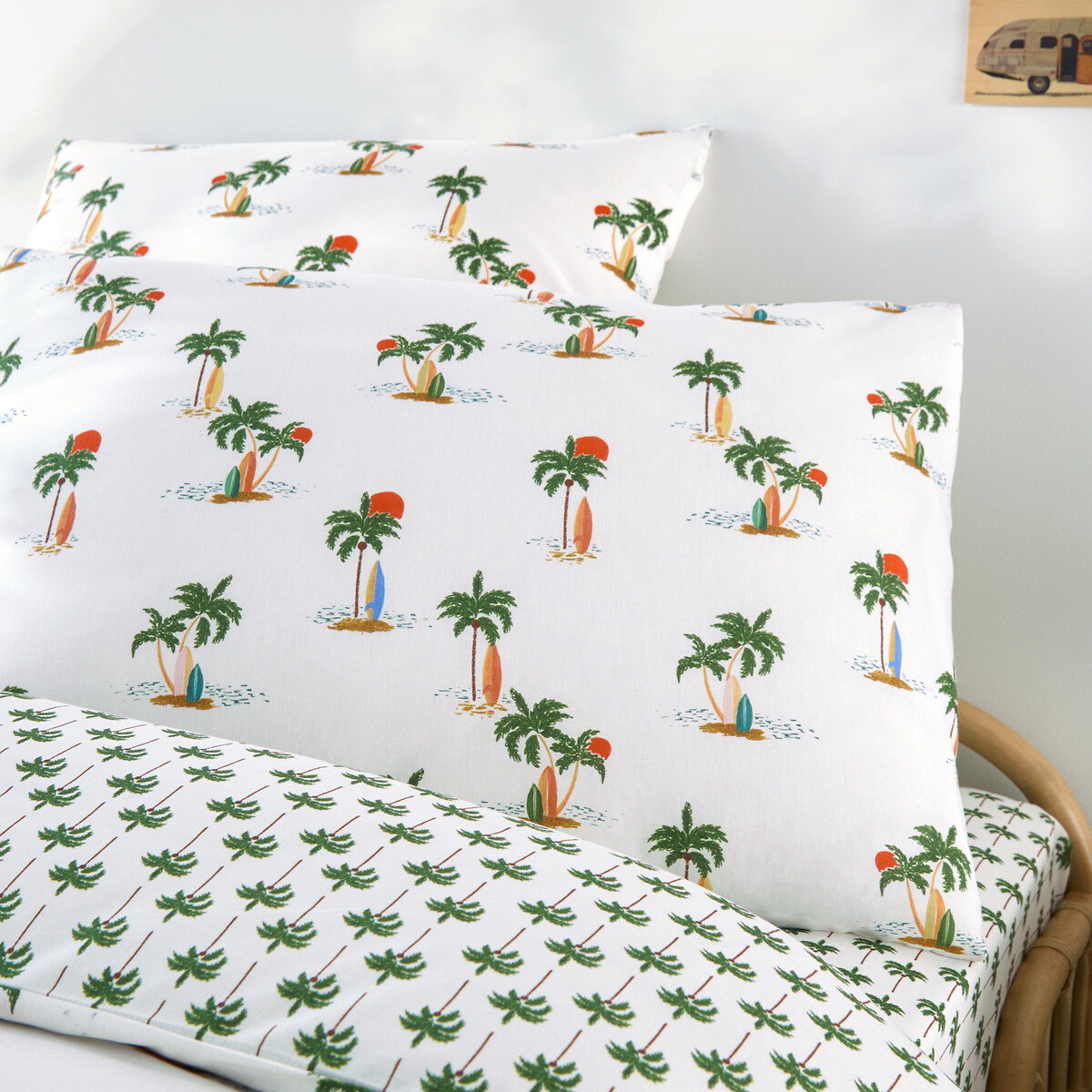 Taie d'oreiller enfant en 50% coton recyclé, imprimé palmiers, TAPAHI imprimé palmier, LA REDOUTE INTERIEURS