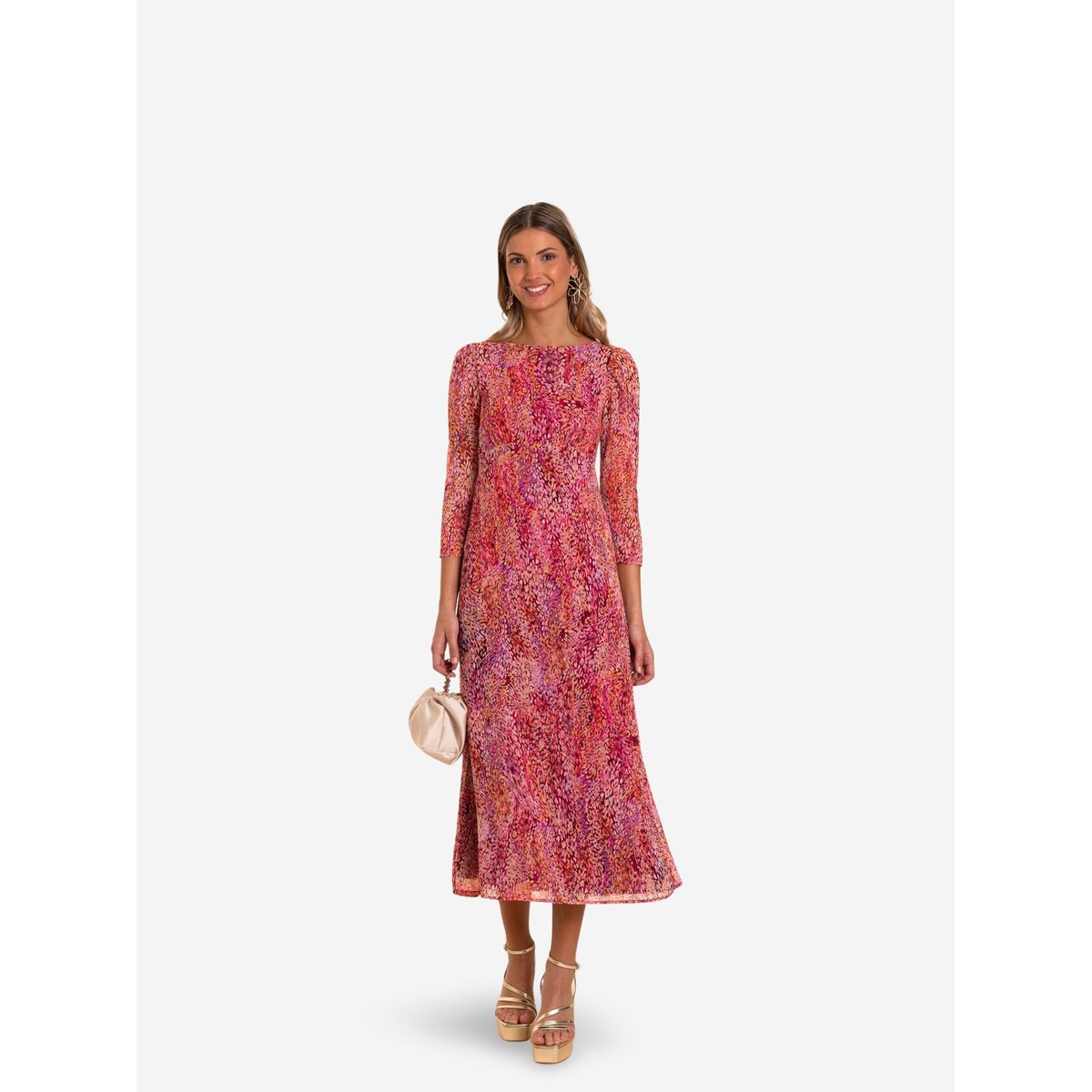 Robe midi imprimée à manches longues multicolore, THE-ARE