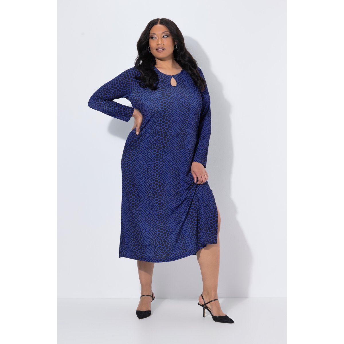 Robe maxi, décolleté rond et manches longues noir, ULLA POPKEN