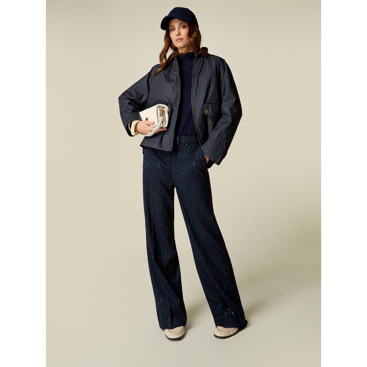 Pantalon palazzo avec micro cristaux bleu, OLTRE