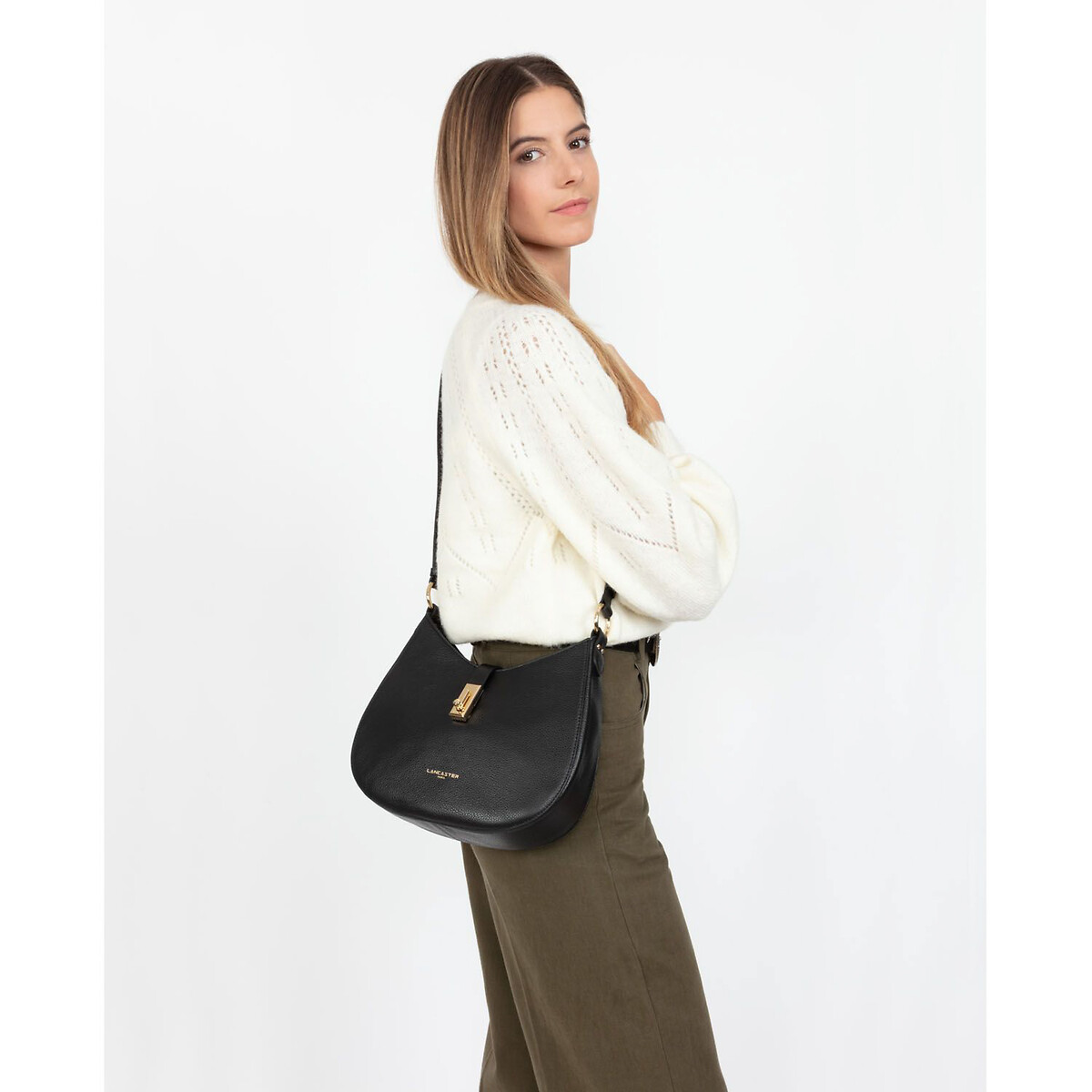 Sac besace cuir FOULONNÉ MILANO noir, LANCASTER