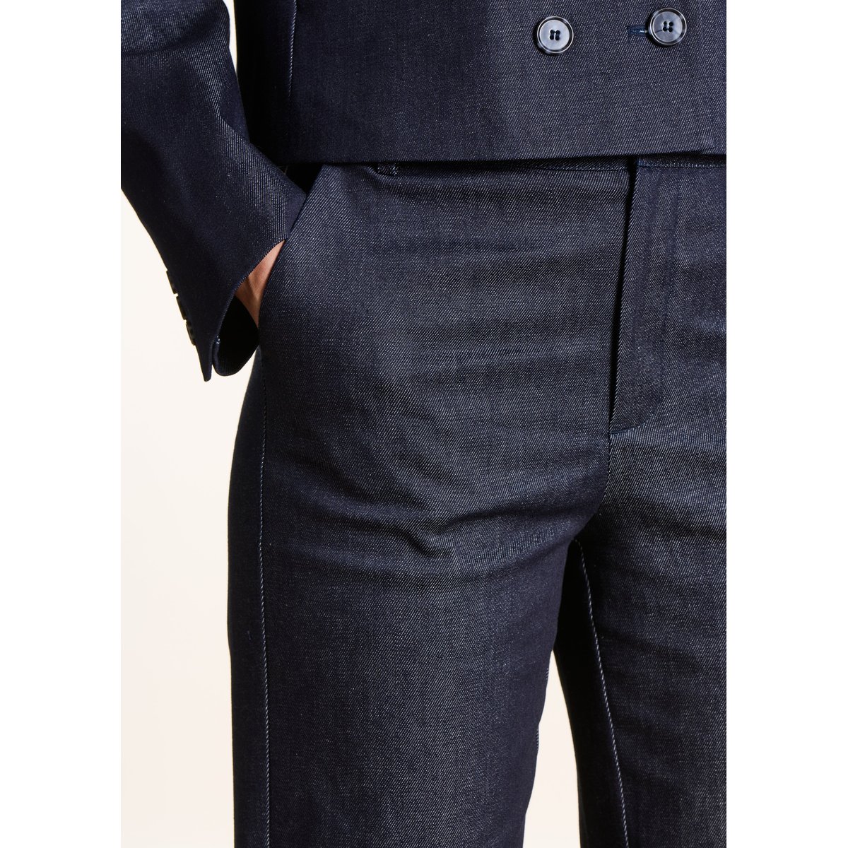 Pantalon droit 7/8ème en denim brut dark brut, LA FEE MARABOUTEE