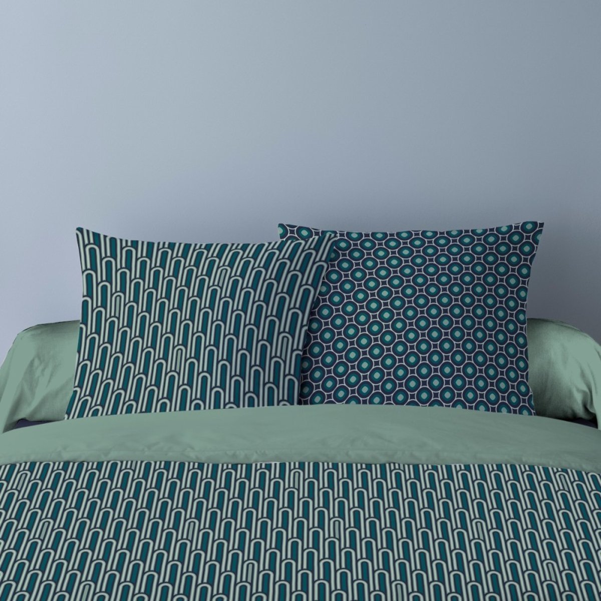 Housse de couette 240x220 CLEO + 2 taies 100% coton vert, DECORATIE