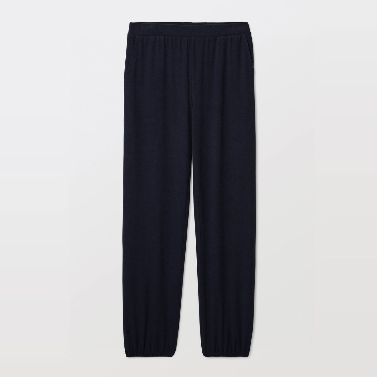 Pantalon uni en coton et modal marine, MONOPRIX