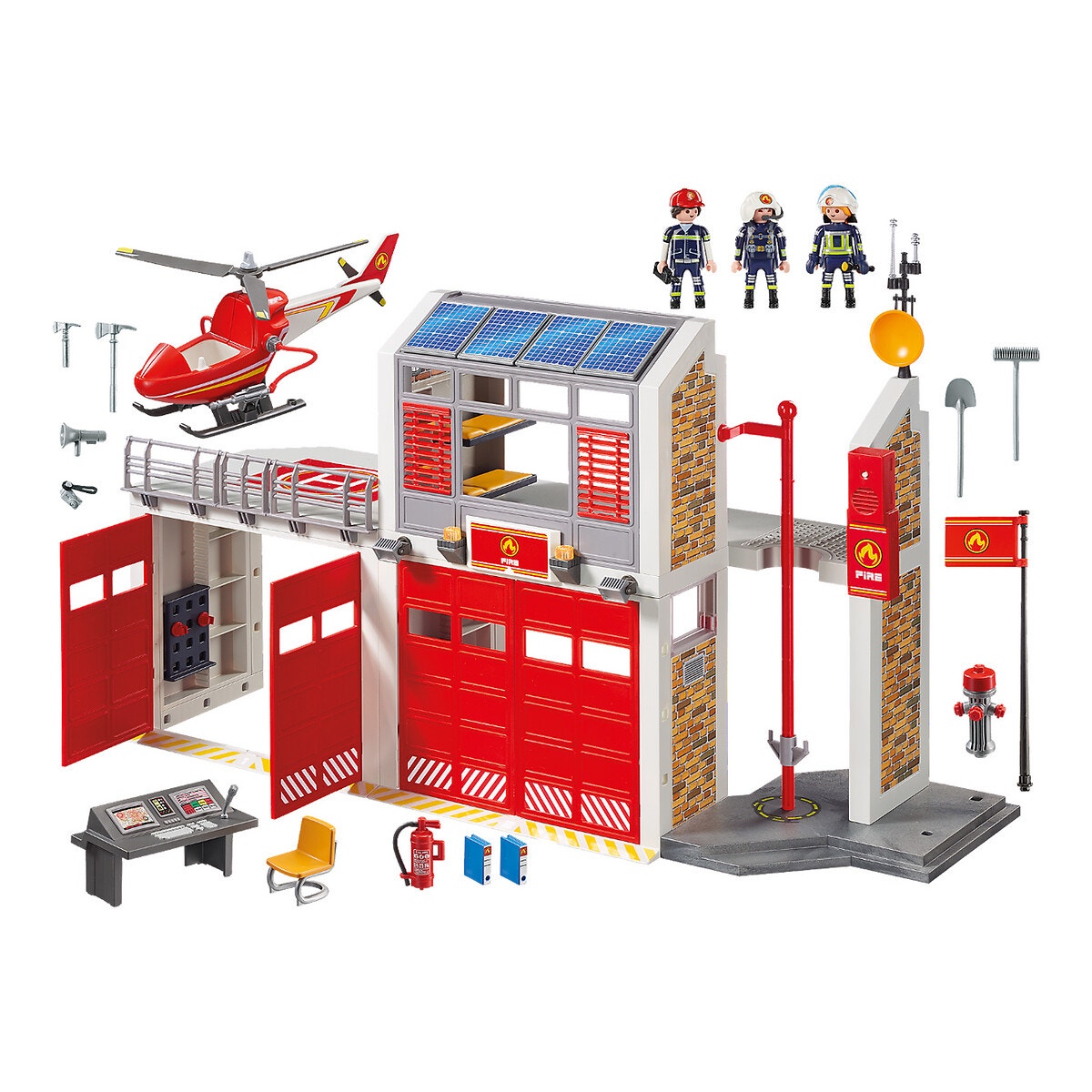 Caserne De Pompiers Avec Hélicoptère multicolore, PLAYMOBIL