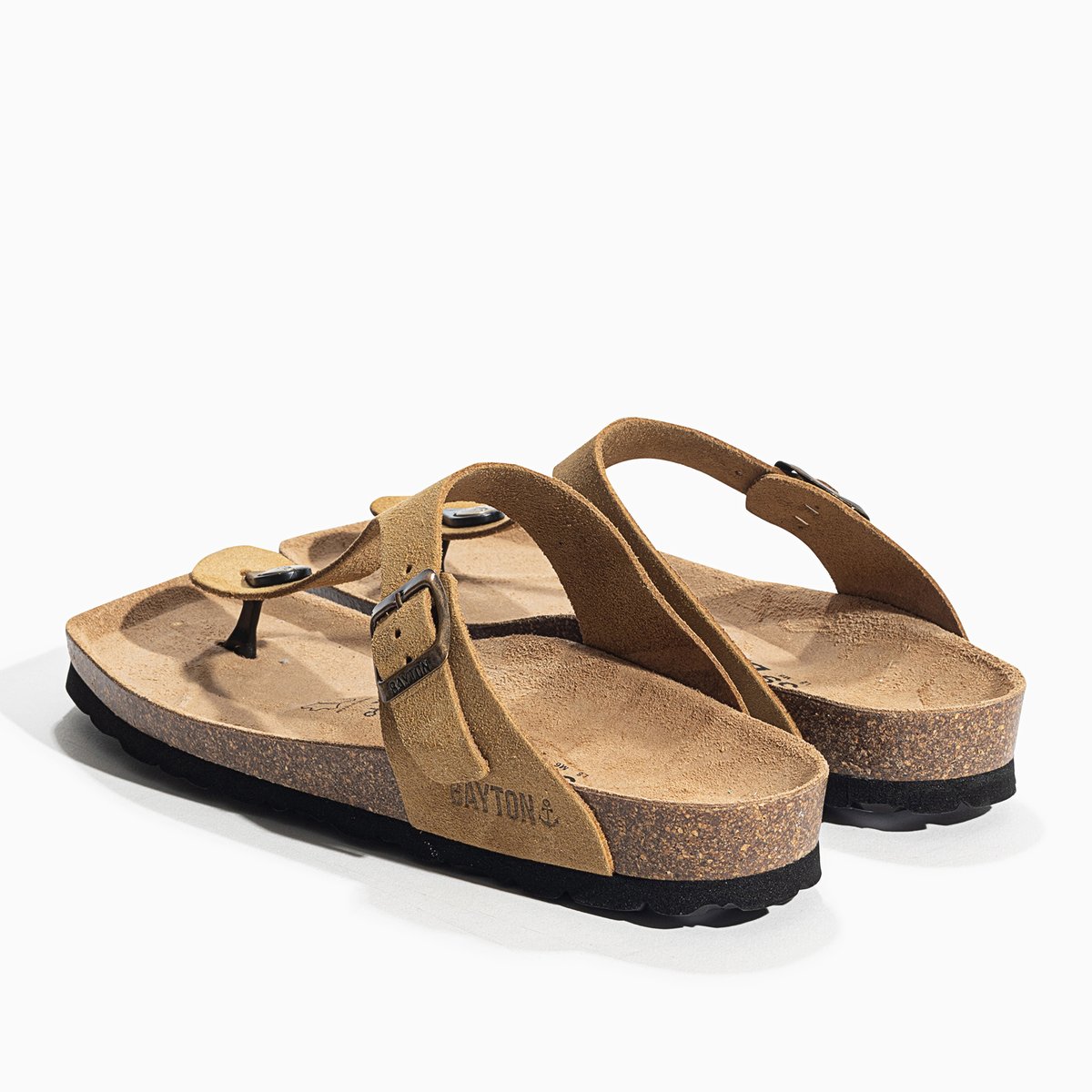 Tongs en cuir suedé MERCURE camel, BAYTON