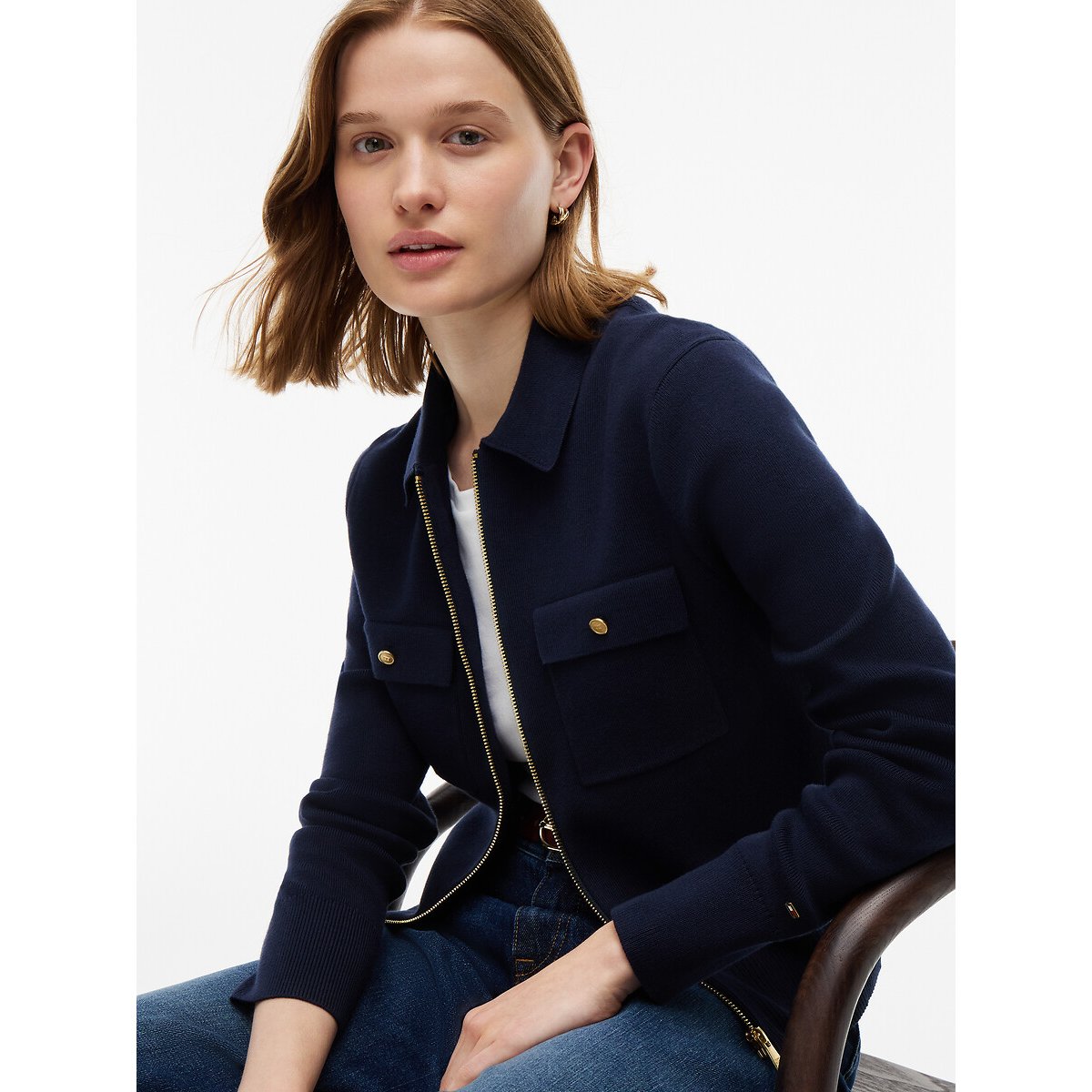 Gilet zippé à col polo marine, TOMMY HILFIGER