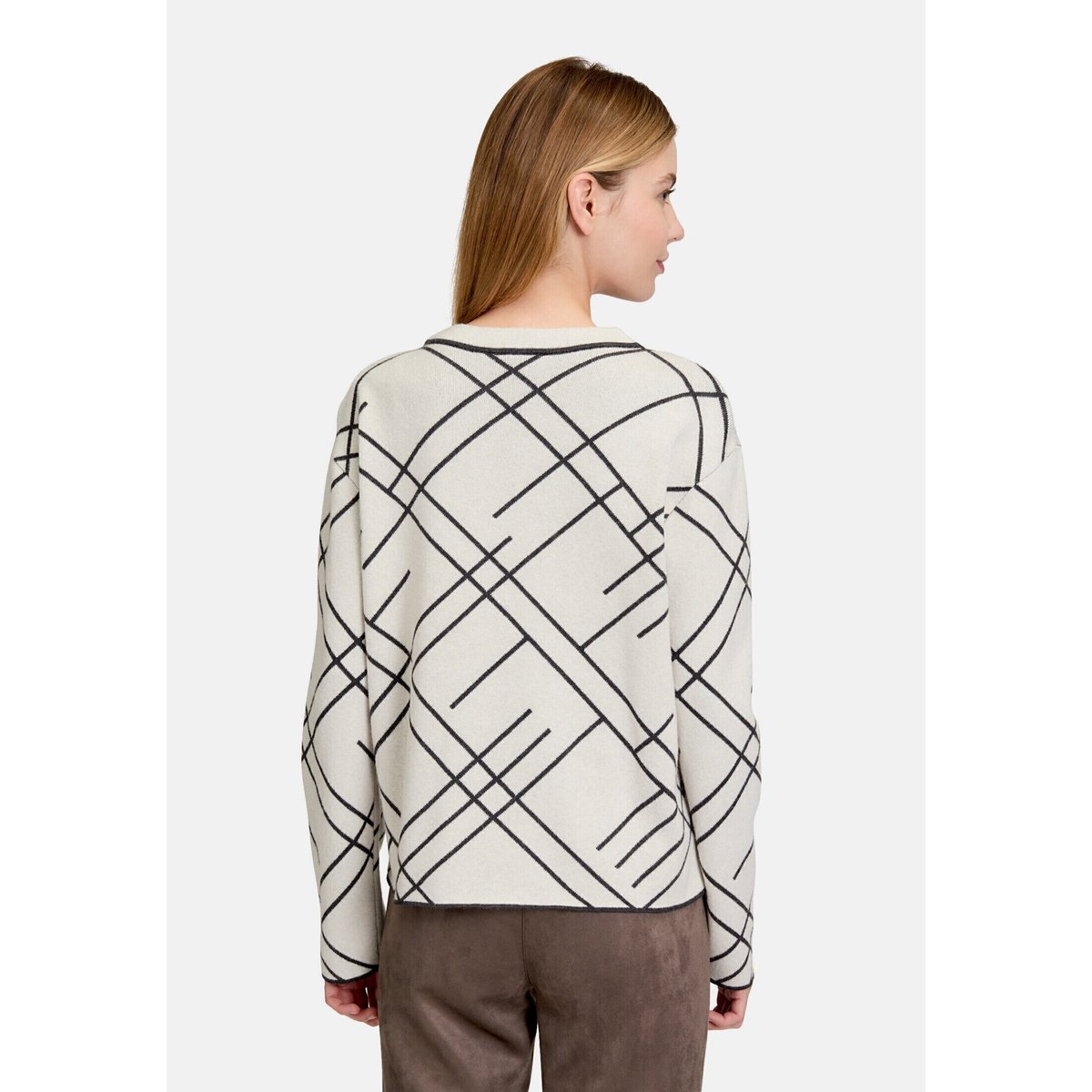 Pull-over en maille à motif jacquard patch beige/grey, BETTY BARCLAY