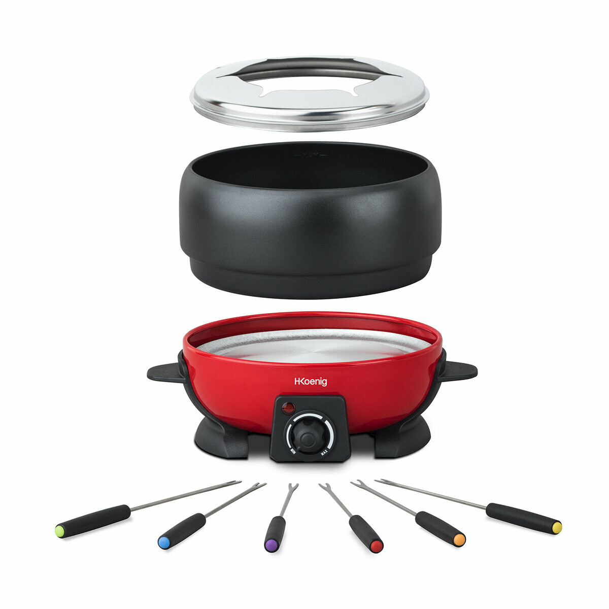 appareil a fondue 2 l et pierre/raclette - alp1800 + rp2 gris et rouge, H.KOENIG