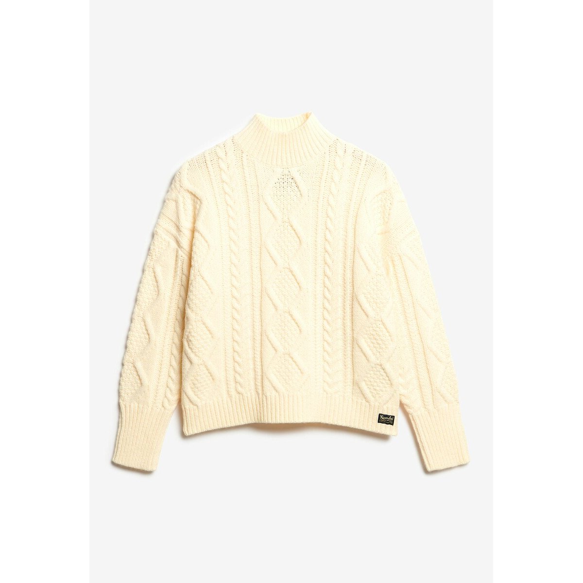 Pull torsadé col montant blanc, SUPERDRY