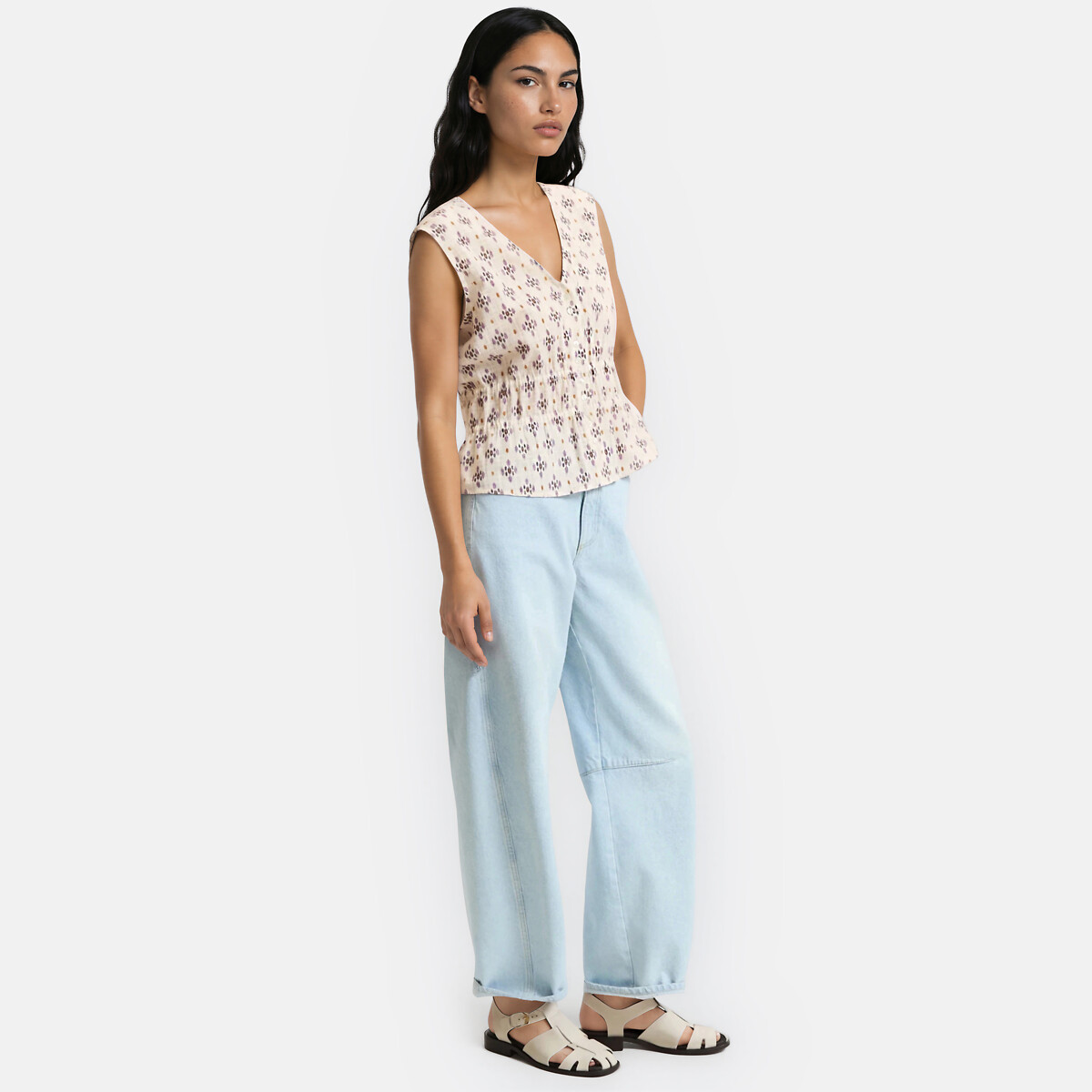 Top sans manches col V imprimé imprimé mauve, LA REDOUTE COLLECTIONS