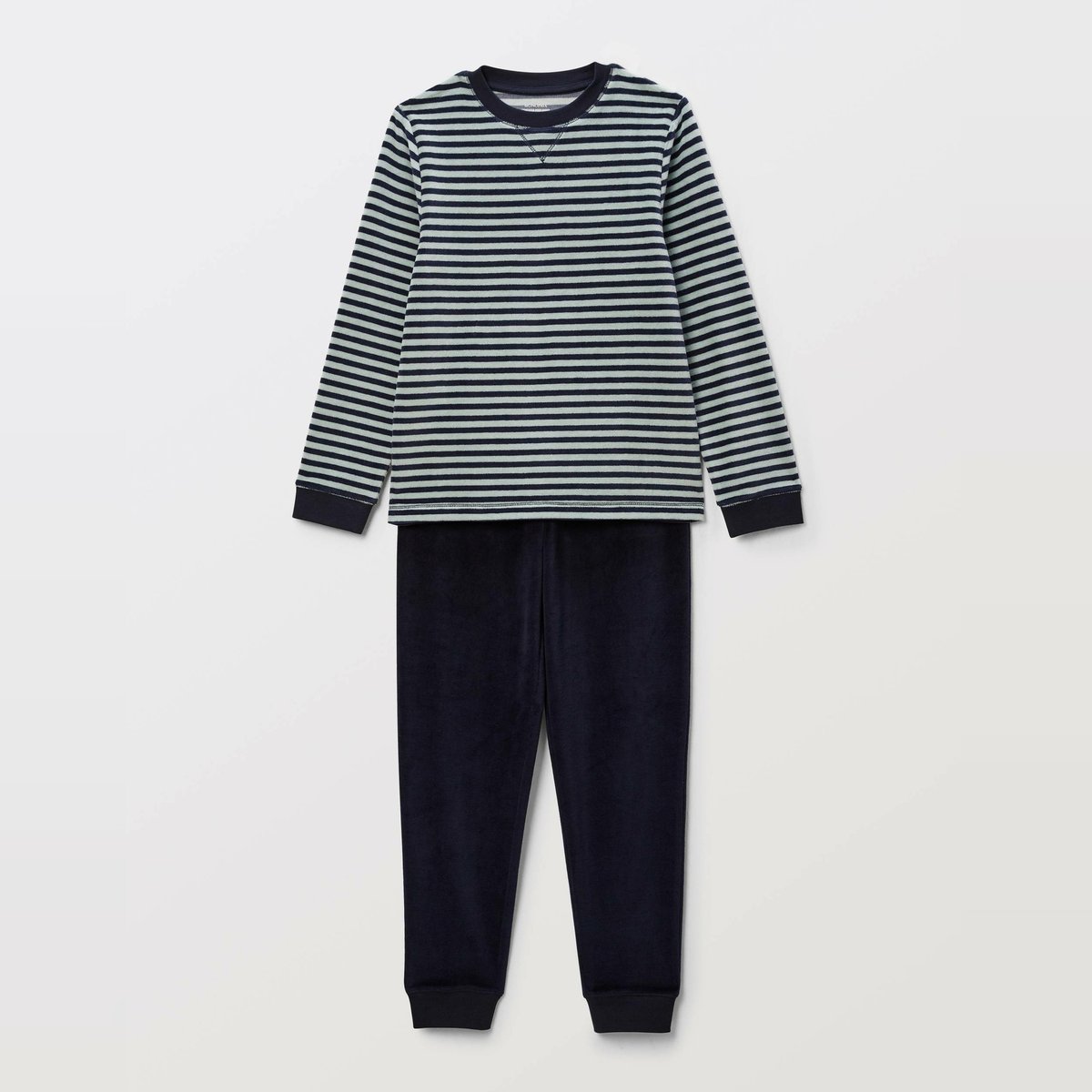 Pyjama velours manches longues marinière contient du coton BIO GOTS sauge, MONOPRIX