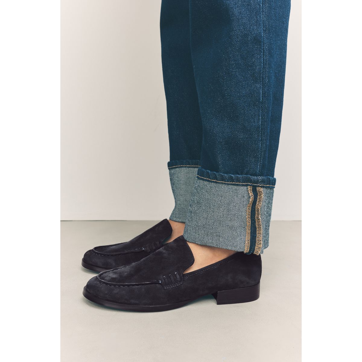Mocassins bout rond en cuir bleu marine, NEXT