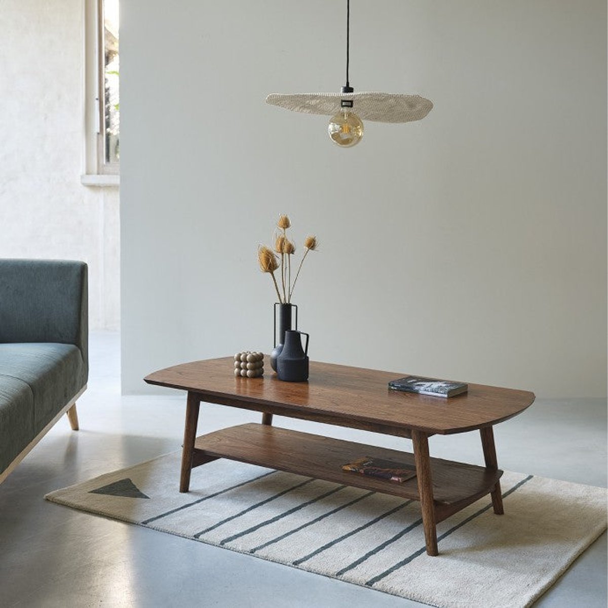 Table basse en bois massif 130 cm double plateau VINTAGE marron, BERAH GETAH