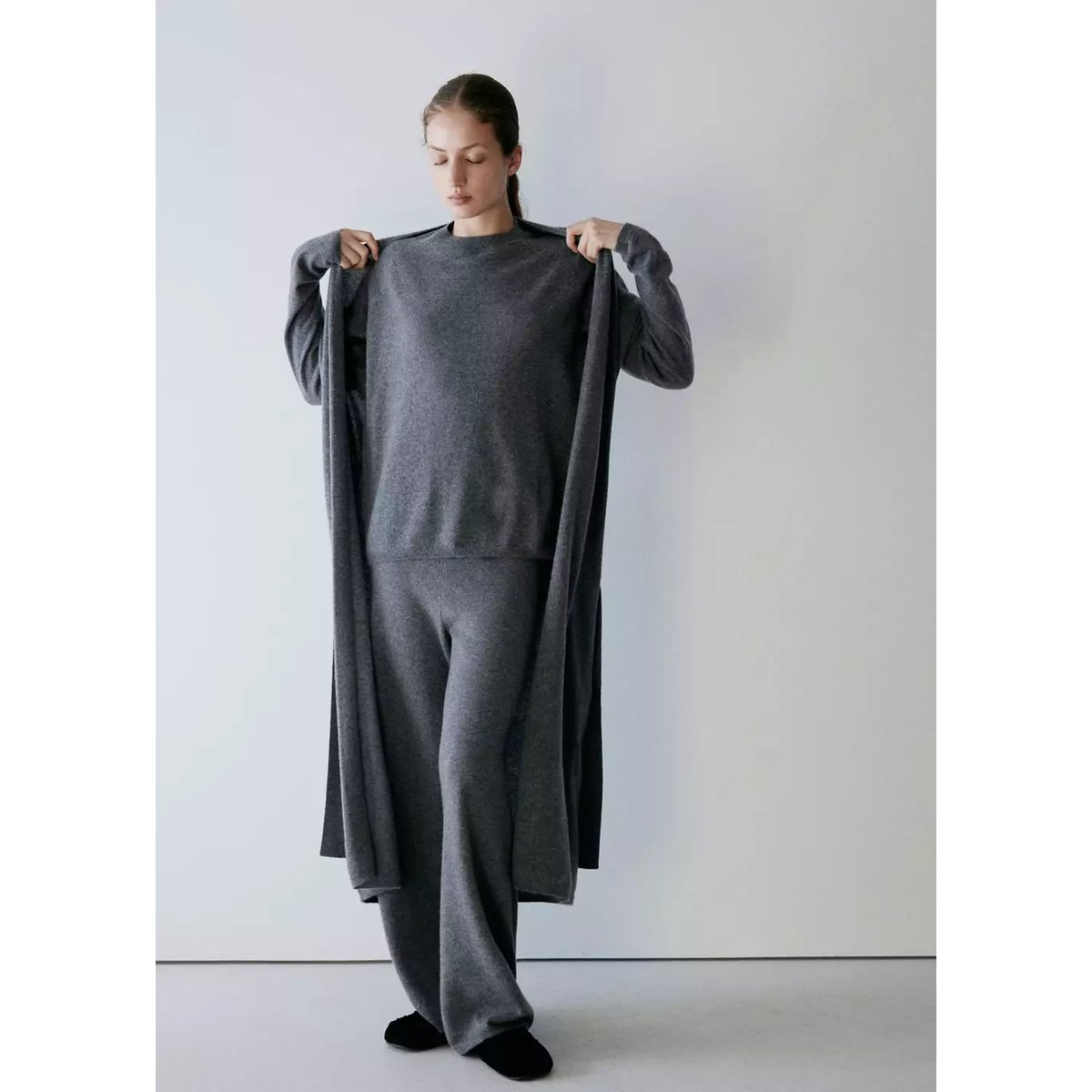 Cardigan 100 % cachemire coupe longue gris, MANGO