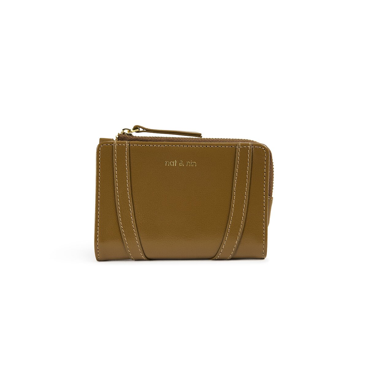 Portefeuille zippé en cuir ROZA tabac, NAT & NIN