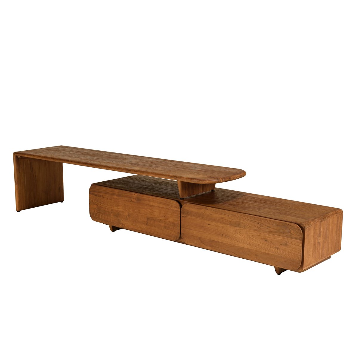 Meuble TV 2 tiroirs 160x40cm en bois de teck recyclé SWING bois naturel, PIER IMPORT
