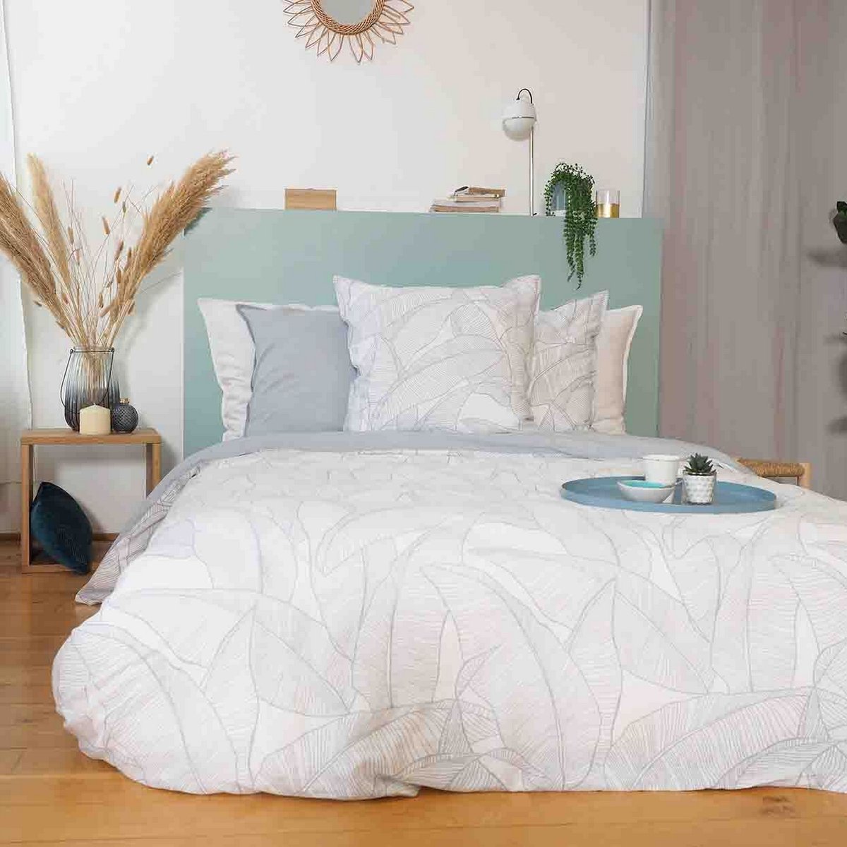 Parure de lit - housse de couette avec taies en coton bleu, EDEN